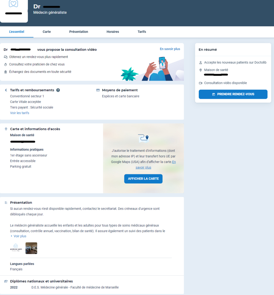 Plateforme web Doctolib
